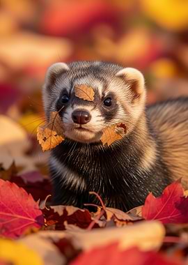 Ferret in Autumn Leaves