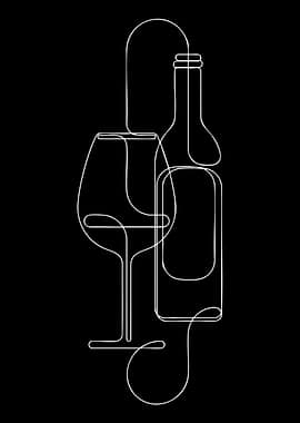 Minimalist Wine Glass and Bottle Line Art