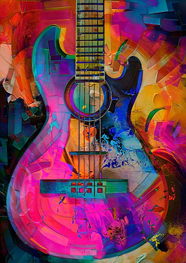 Vibrant Guitar Abstract Painting