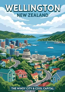 Wellington New Zealand Cityscape Poster