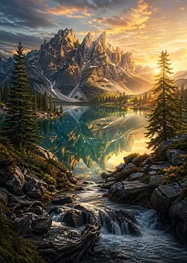 Majestic Mountain Lake Reflection at Sunset