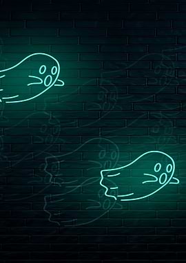 Neon Ghosts on Brick Wall