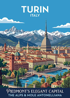 Turin, Italy Vintage Travel Poster