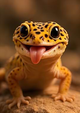 Cute Leopard Gecko with Tongue Out