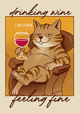 Cat drinking wine and feeling fine