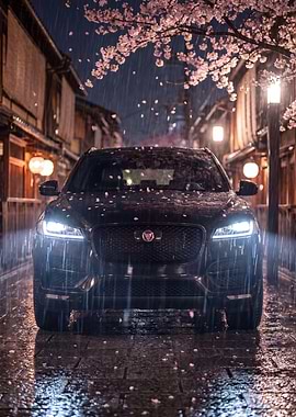 Black Jaguar F-Pace in Cherry Blossom Rain