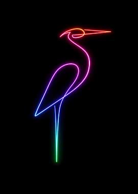 Neon Heron Silhouette