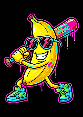 Cool Banana Poster, Funny Street Art Fruit Character, Urban Graffiti Style Wall Print