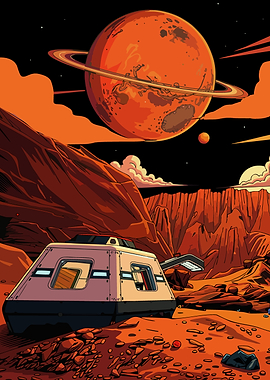 Alien Planet Landscape with Spaceship