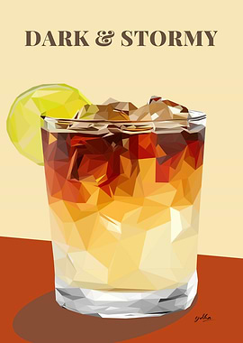 Low Poly Dark & Stormy Cocktail Illustrations