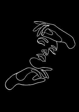 Minimalist Line Art of a Face and Hands