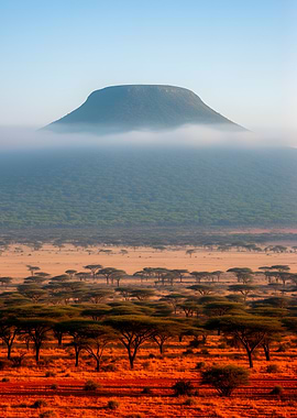 African Savannah Landscape with Mountain