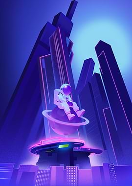 Astronaut on a planet in a futuristic city