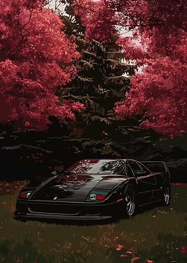 Black Ferrari F40 in Autumn Forest