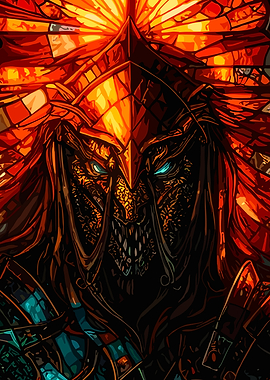 Fiery Warrior Stained Glass Portrait