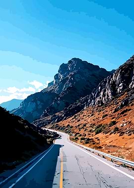 Winding Mountain Road Under Blue Sky