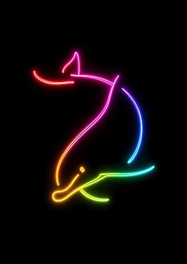 Rainbow Neon Dolphin Silhouette