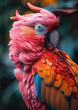 Vibrant Pink and Orange Macaw Parrot