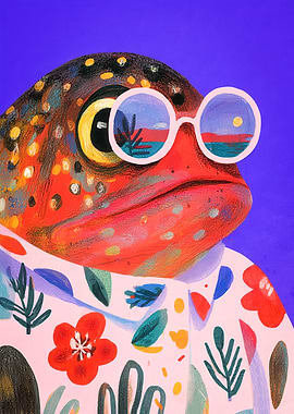Fish Wearing Sunglasses and Floral Shirt