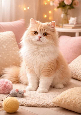 Fluffy Persian Cat with Toys