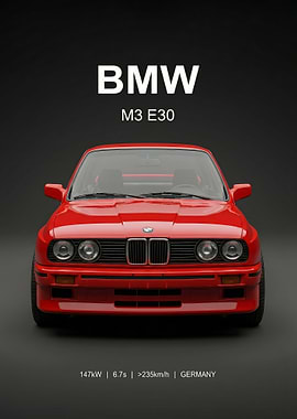 Red BMW M3 E30 evo legend Poster