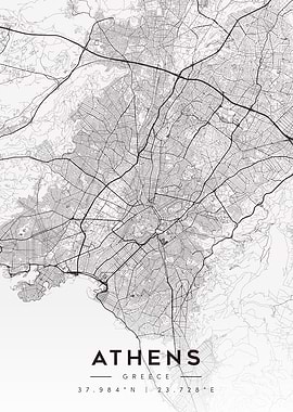 Athens Greece Map Poster Minimalist