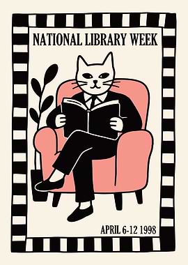 Cat Reading Book for National Library Week