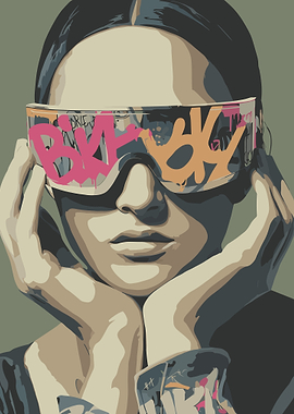 Graffiti-Adorned Sunglasses on Woman