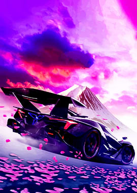 Forza Sports Car Racing Through Cherry Blossoms