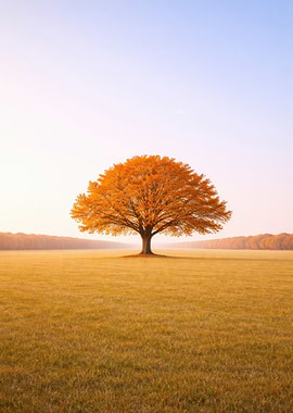 Solitary Autumn Tree – Golden Solitude Landscape