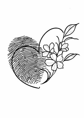 Heart with Fingerprint and Flowers