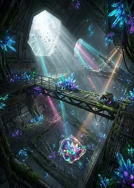 Crystalline Cavern with Light Beams