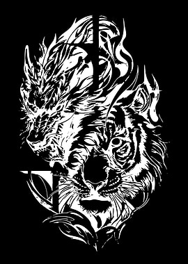 Tribal Wolf and Tiger Fusion