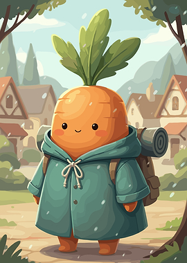 Cute Carrot Character Traveling