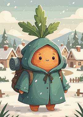 Cute Carrot Character in Winter