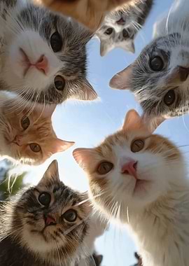 Group of Cats Looking Down