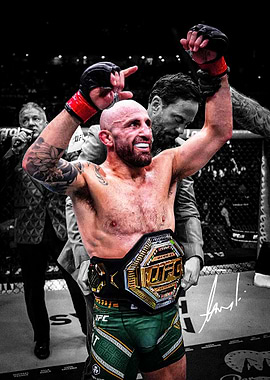 UFC Champion Alexander Volkanovski Celebrates Victory