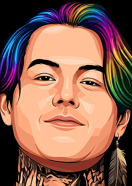 Portrait of a Noah Sebastian with rainbow hair