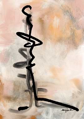 Abstract Black Line Art on Textured Background