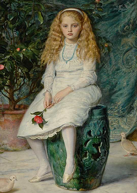Girl with Camellia and Doves