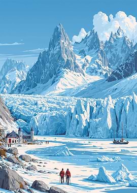 Winter Mountain Landscape with Glacier