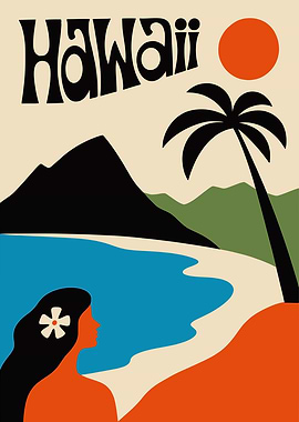 Retro Hawaii Beach Scene