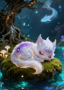 Sleeping Fox Spirit in Enchanted Forest