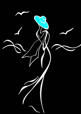 Woman in a Hat by the Sea