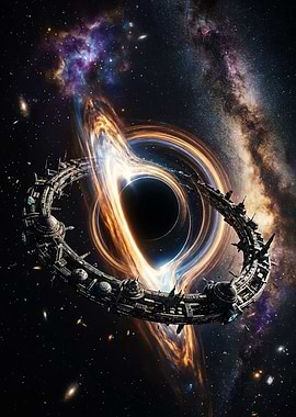 Sci-fi Ring Station Near Black Hole