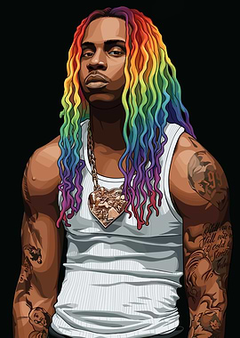 Polo G with Rainbow Hair