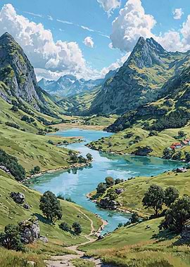 Serene Mountain Lake Landscape