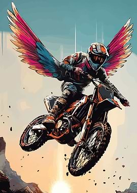 Motocross Rider with Angel Wings