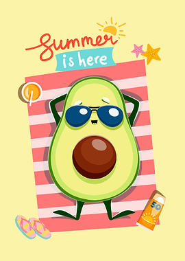 Cute Avocado Relaxing on Beach