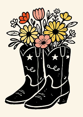 Cowboy Boots Flower Poster